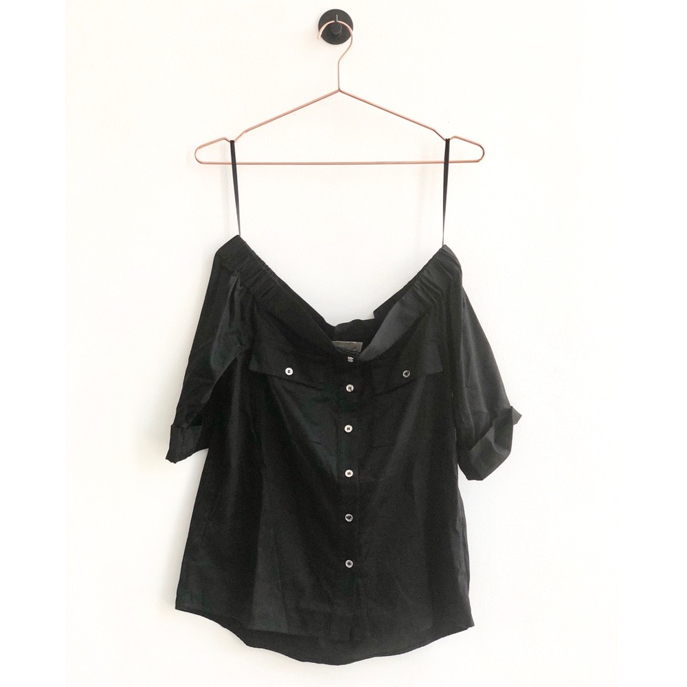 MICHAEL KORS Off the Shoulder Shirt Black XS